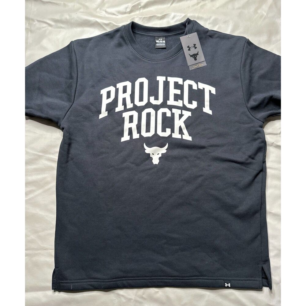 Under Armour Men Medium Project Rock Crew Sweatshirt Heavyweight Short Sleeve